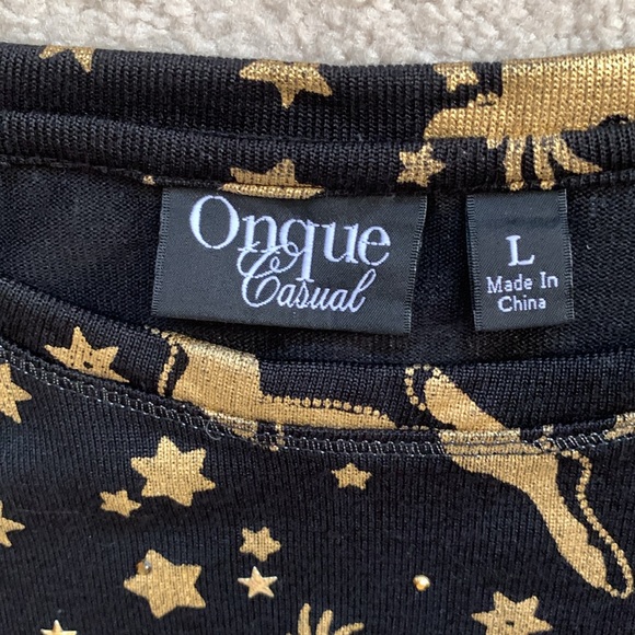 Onque Casual Black Gold Long Sleeve Reindeer Christmas Light Sweater Shirt XL - Picture 7 of 12